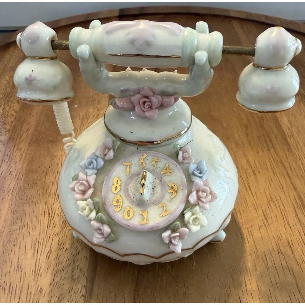 Vintage Porcelain Victorian Porcelain Decor Telephone 4” Floral